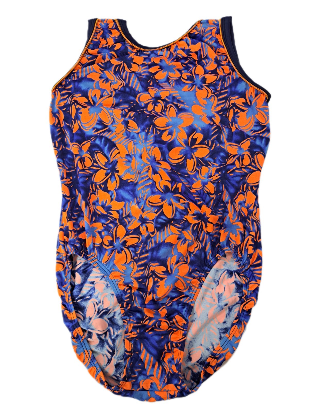 GK Elite VTG Hawaiian Floral Tank Leotard Blue Orange Full Coverage Size AL