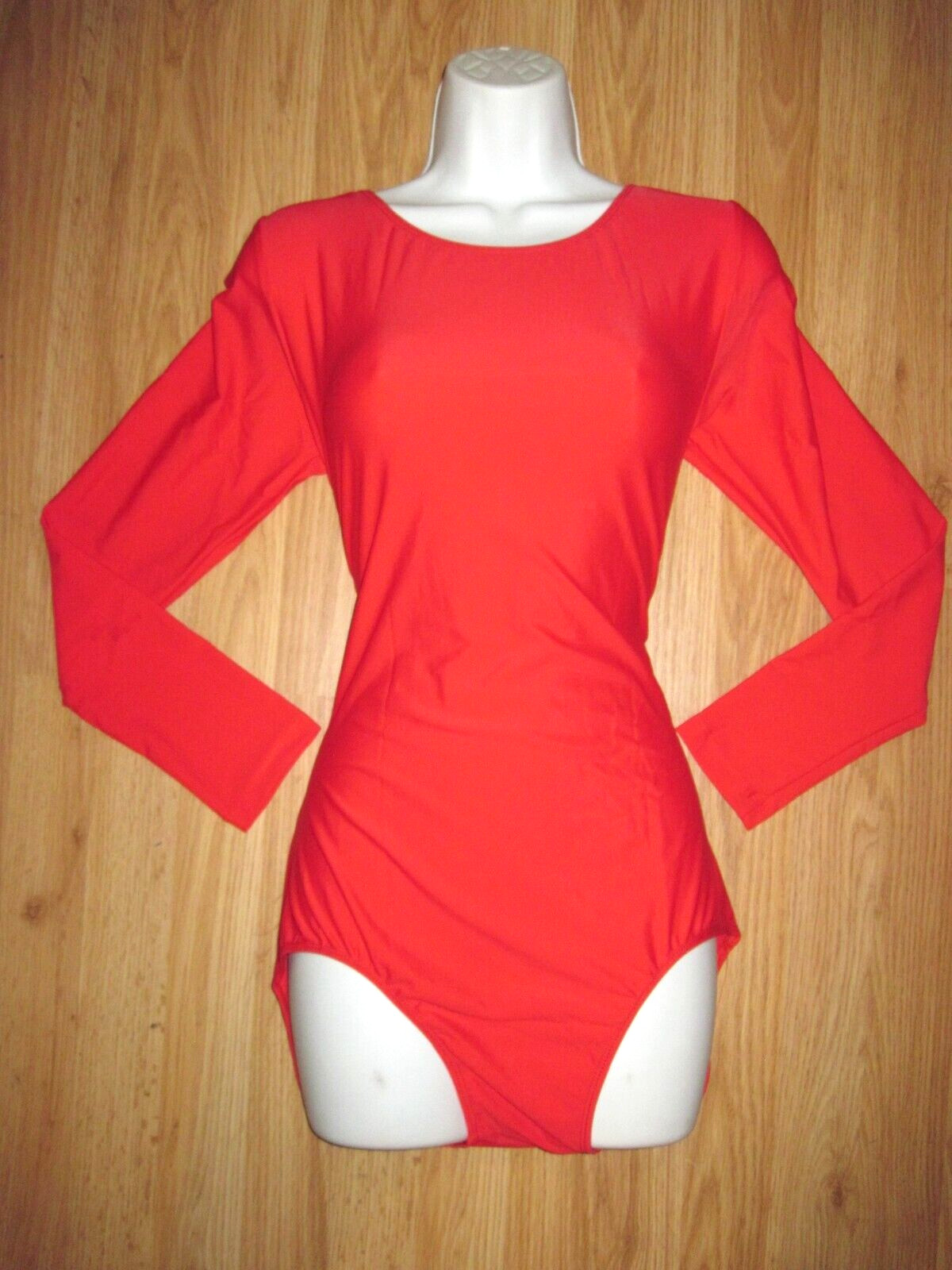 Plus Size Shiny Red Spandex Long Sleeve Scoop Neck Leotard Size 2XL New