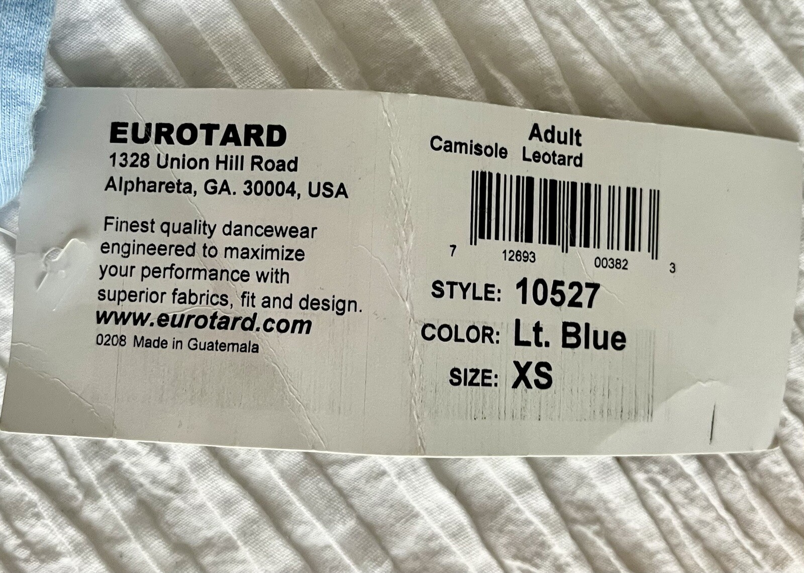 Eurotard 10527 Light Blue Cami Dance Leotard Adult XS New With Tags