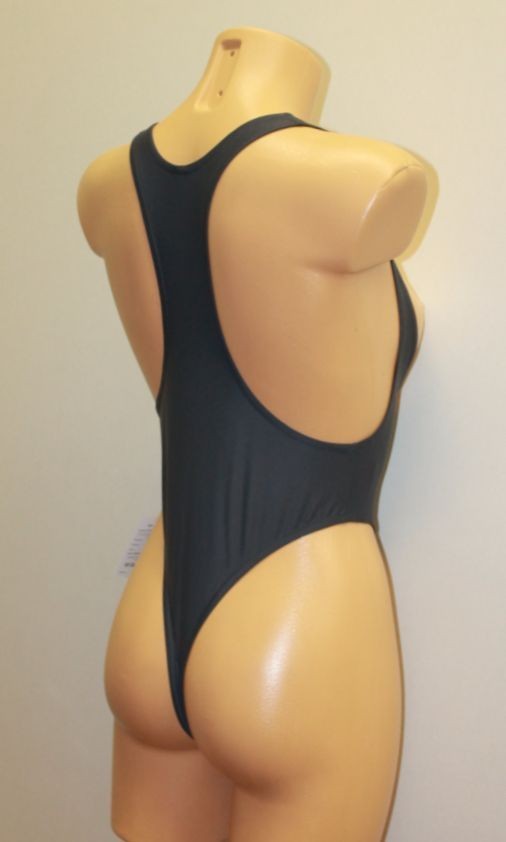Women Thong One-piece Leotard 202-17 Racerback Open Chest Gray Spandex Size S