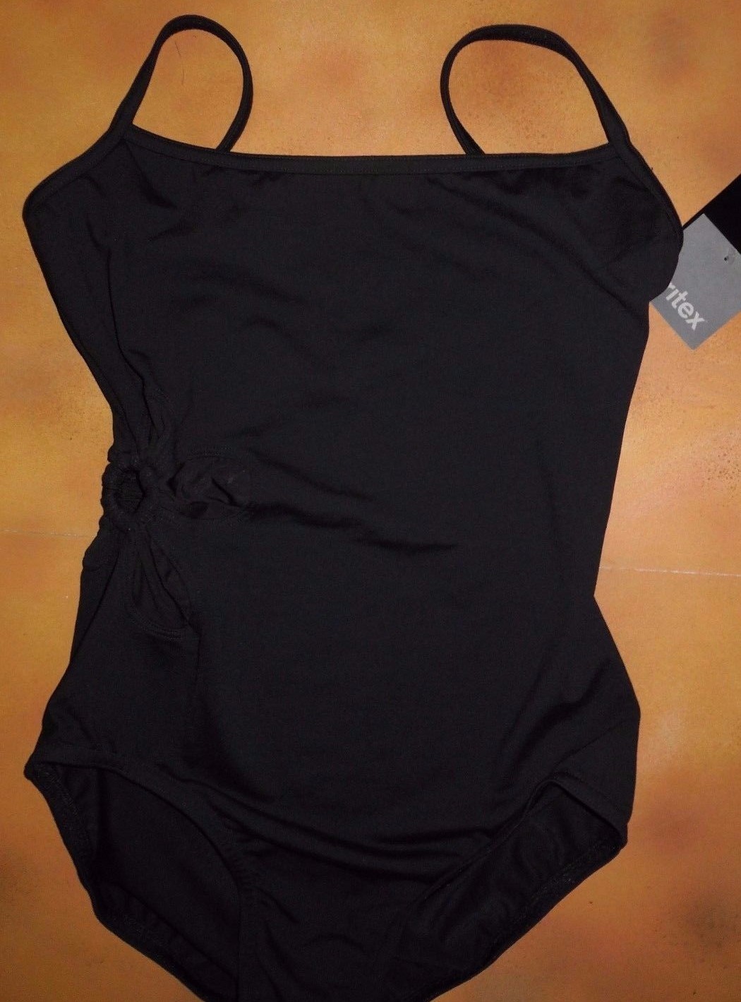 NWT Dance Bloch Black Camisole Leotard Metal Ring Flower Side Small Adult L5907