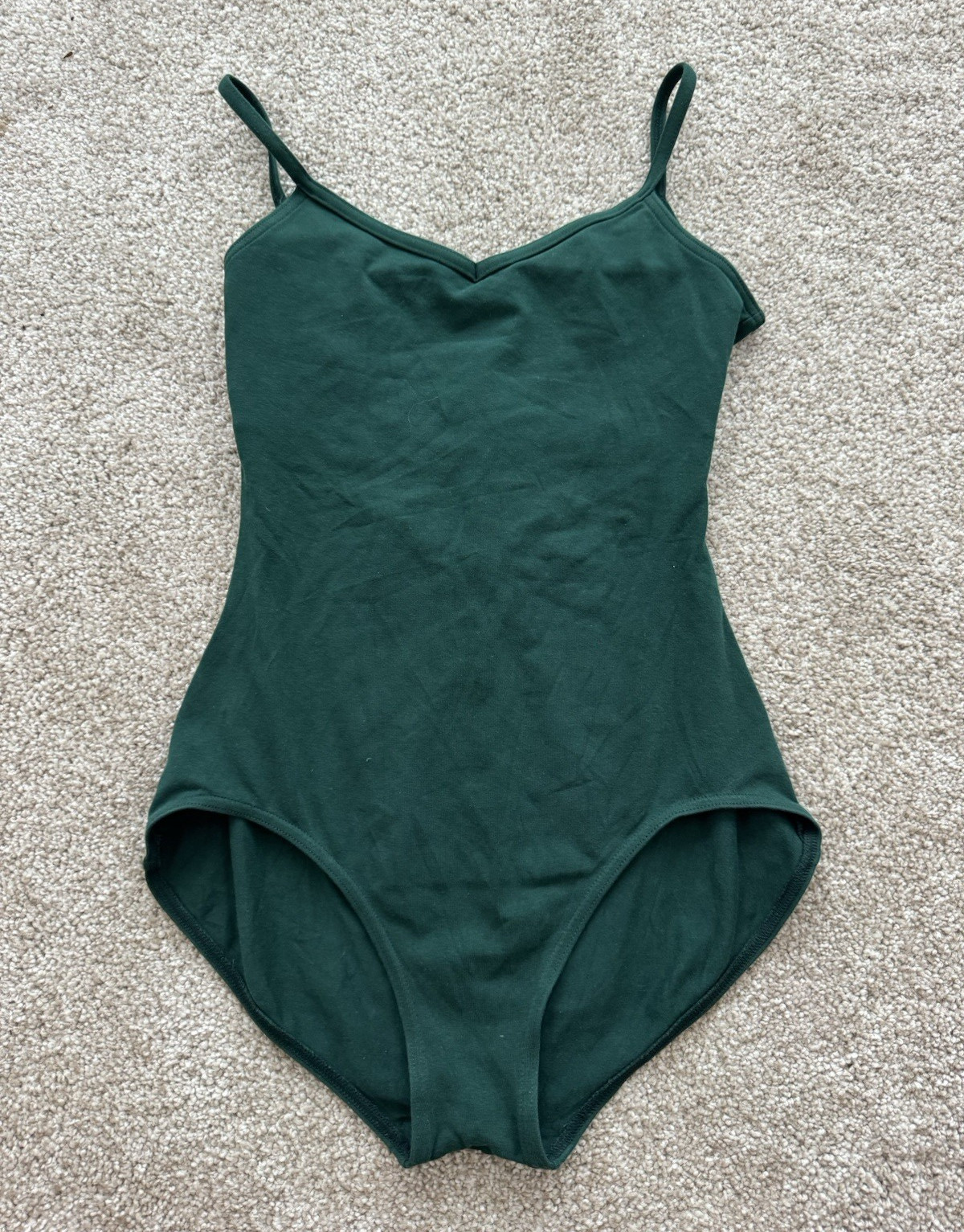 Capezio Women’s M Green Solid Spaghetti Strap Crisscross Back Knit Leotard
