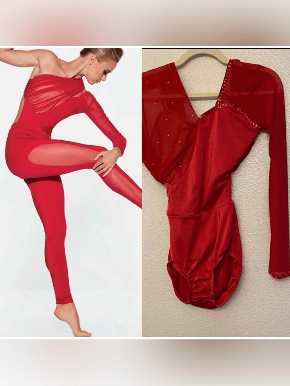 Kelle red 2 piece leotard legging Dance Costume beating heart contemporary SA