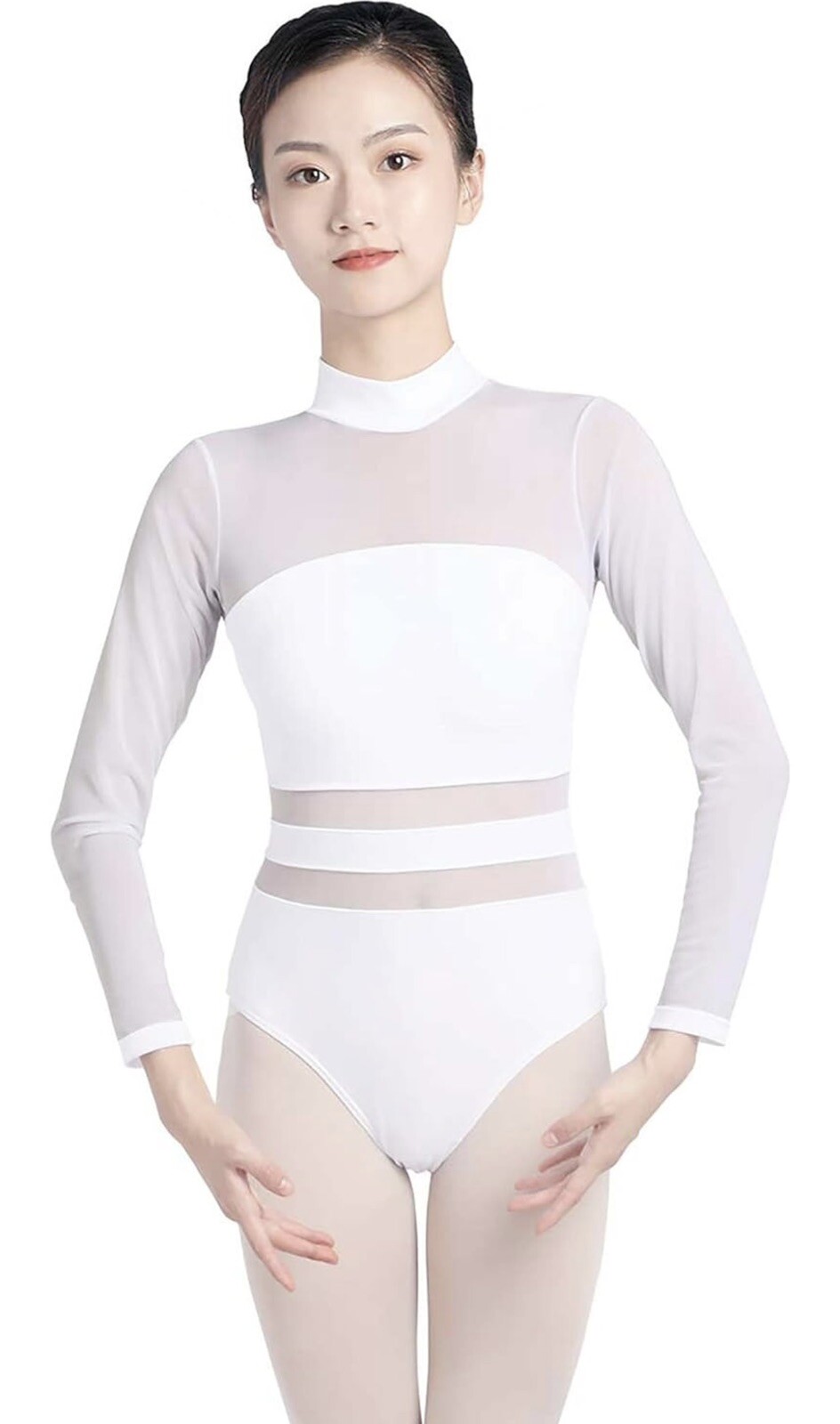 Women Ballet Leotards Turtleneck Long Sleeve Bodysuit for Dance, Gymnastics,