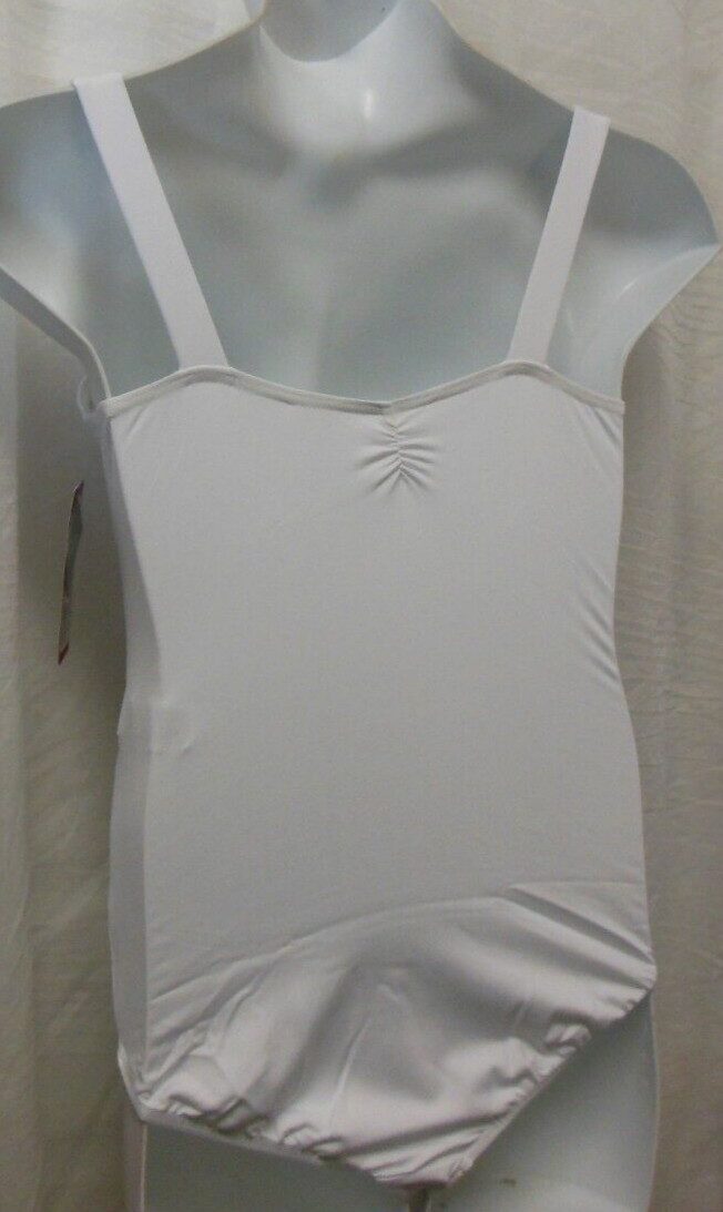 Capezio Cross back tank tactel princess seam White leotard Plus sizes SE1012W