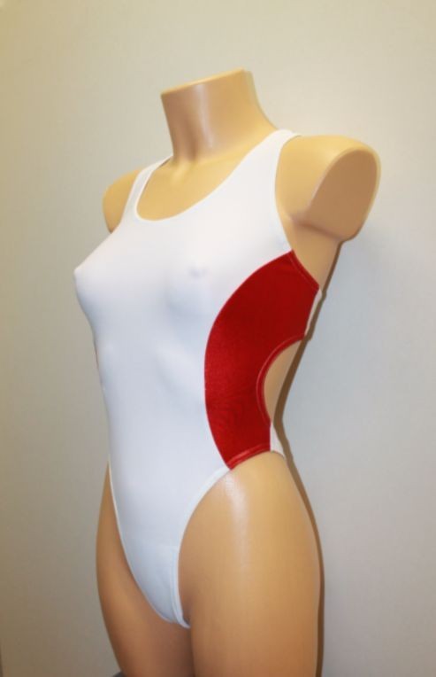 Women Thong One-piece Leotard 202-14 Racerback Open Back White Spandex Size S