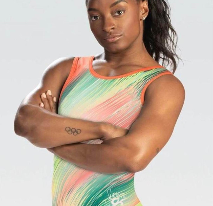 GK Elite AXS Extra Small SIMONE BILES Gymnastics Dance Leotard WATERCOLOR defect
