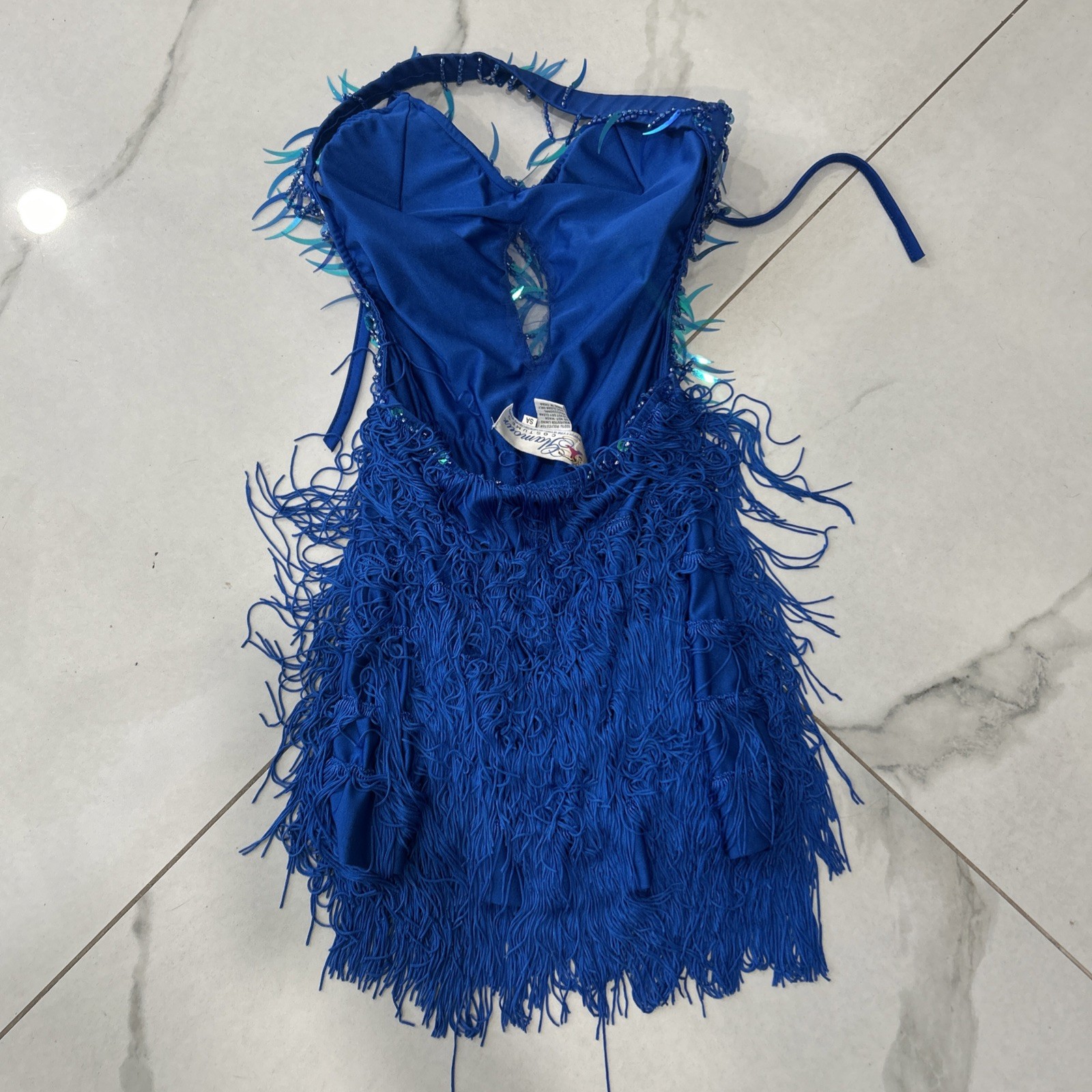 Glamour Costumes Dance Costume Beaded Blue ballroom Size SA Adult Sexy Glitter