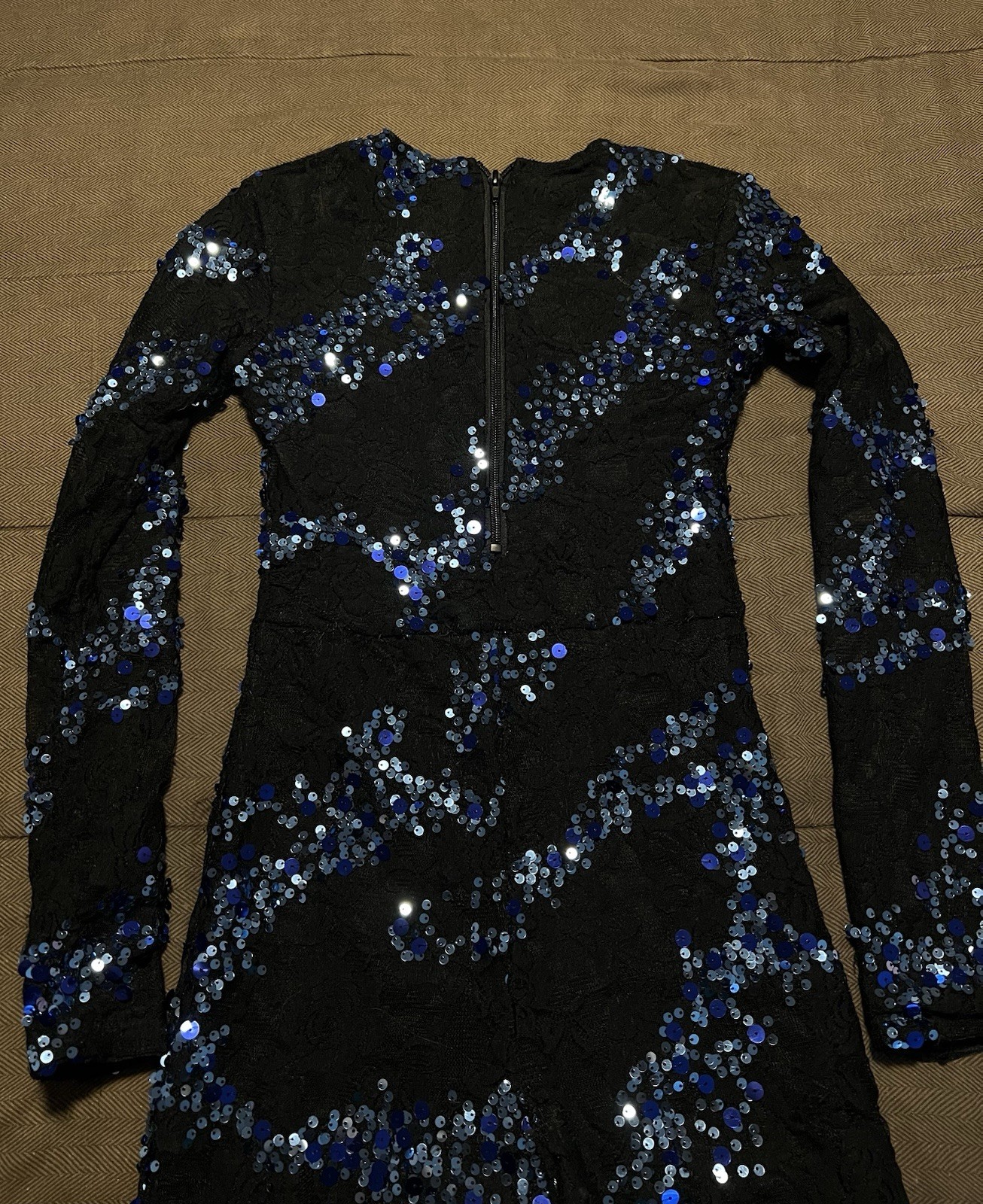 Black Long Sleeve Sequin Dance Unitard Leotard Zip Back Performance Costume