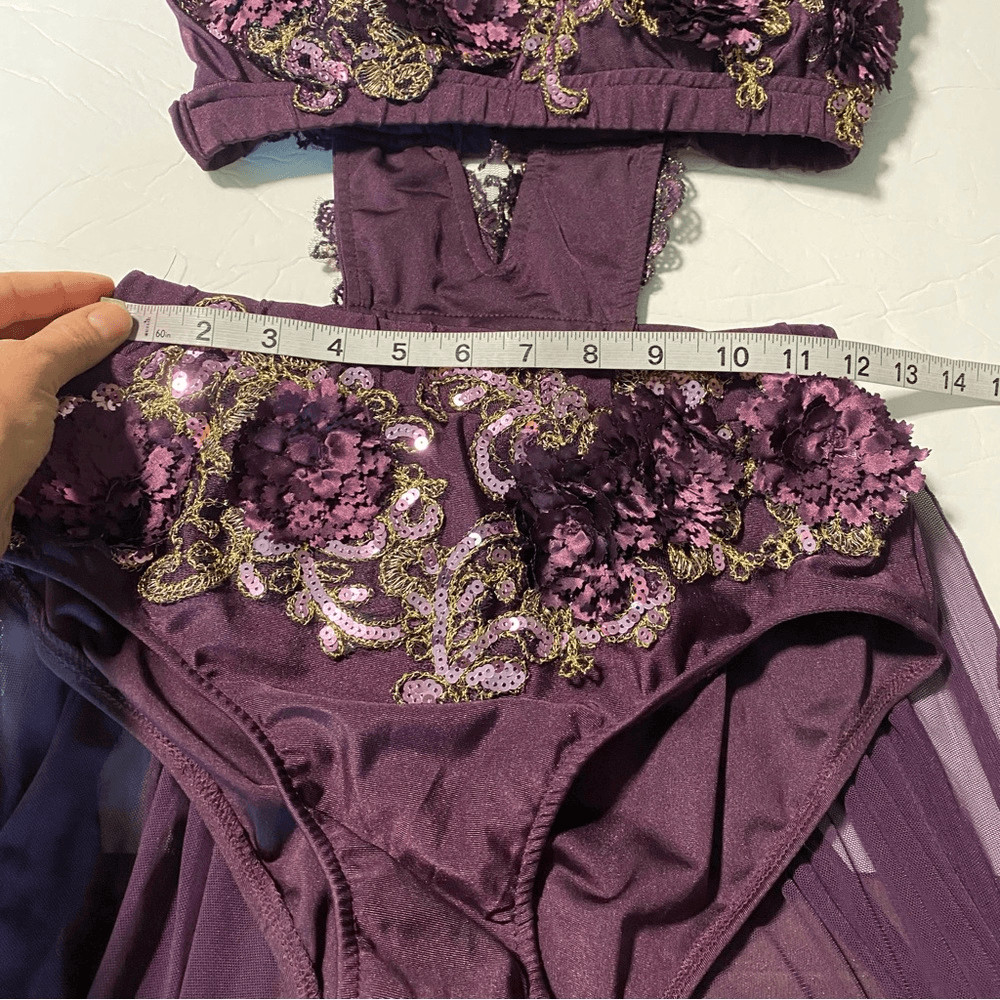 Glamour solo dance costume custom purple lace embroidered MA-Medium adult
