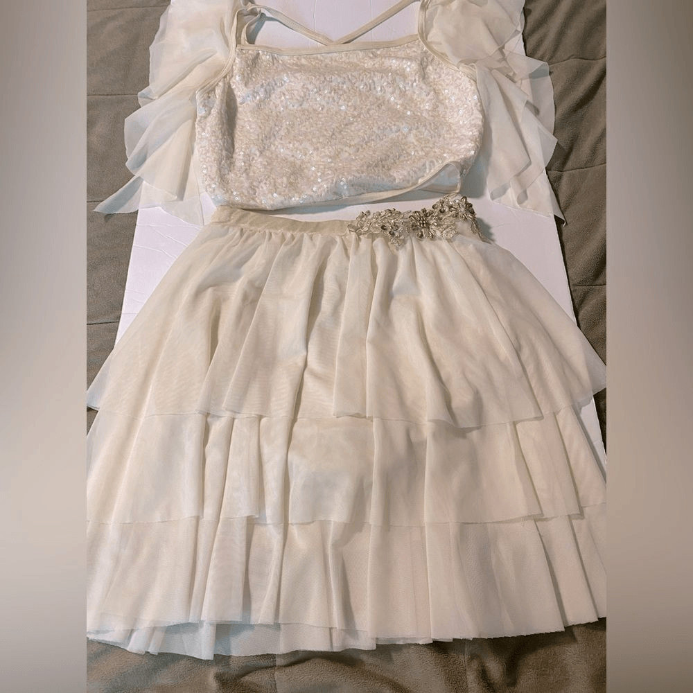 Weissman dance costume 2 piece white ivory lyrical Unicorn 15116 MA adult