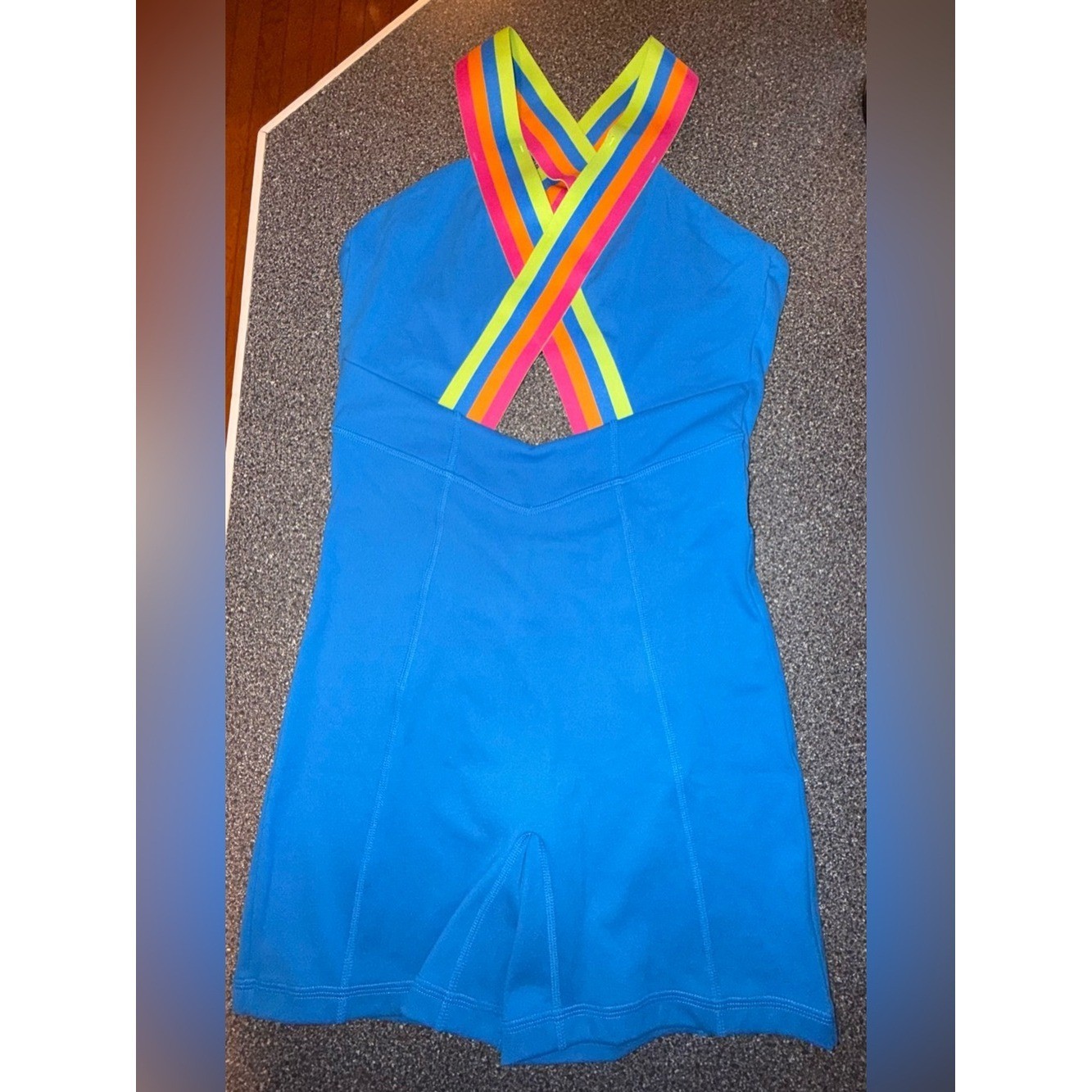 Jo & Jax NWT!! Blue Girls‘ Dance Biketard with Rainbow Straps Size Adult Small