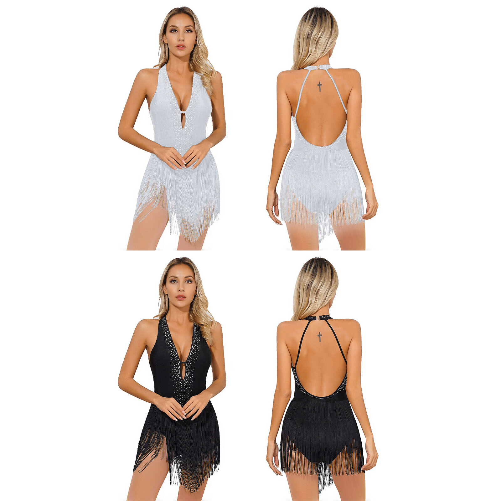 US Womens Dress Shiny Bodysuit Stage Show Unitard Performance Modern Backless