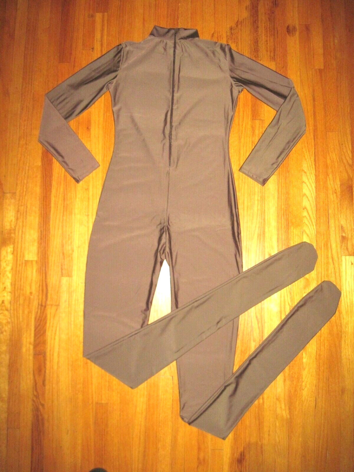Plus Size Shiny Brown Long Sleeve T Neck Footed Unitard Jumpsuit 2XL-16-18 New