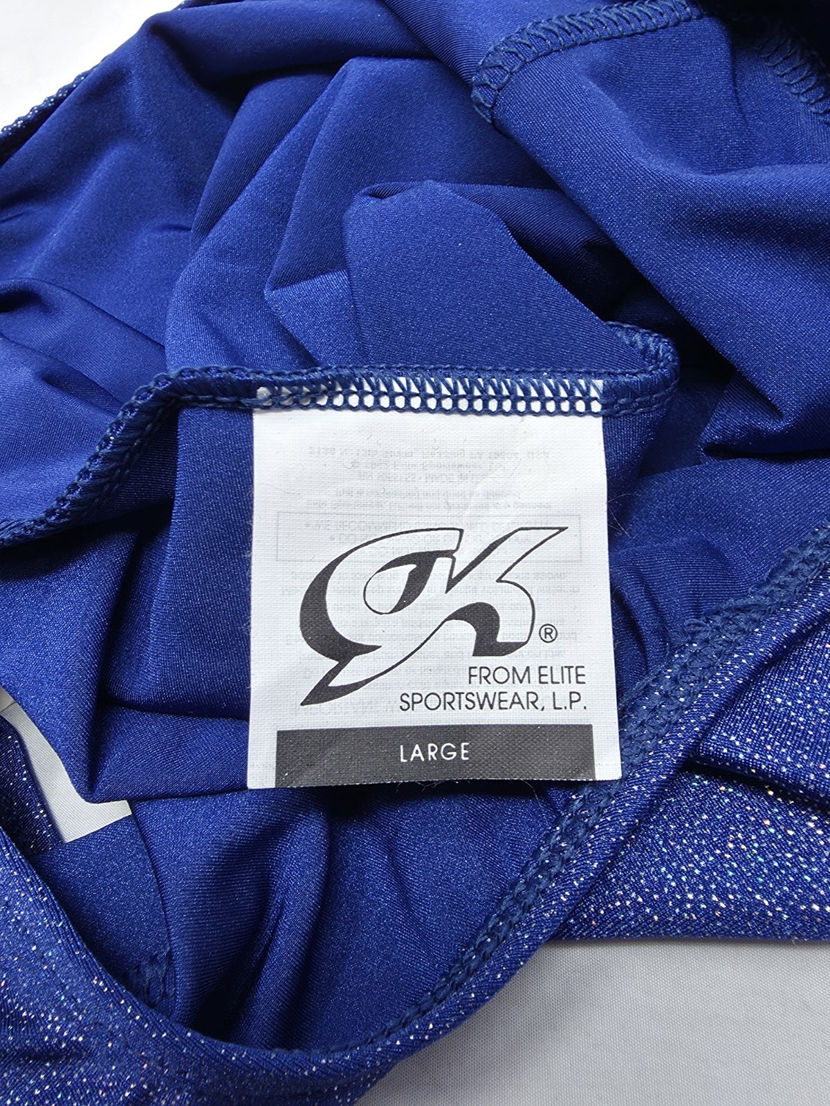 GK Elite VTG Glitter Sparkle Royal Blue Leotard Short Sleeve Rear Scoop Size AL