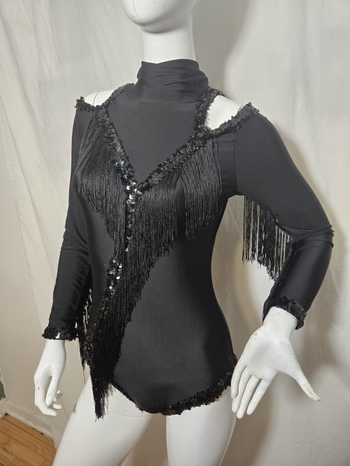 Sequin & Fringe Long-Sleeve Dance Leotard,custom Dance,rave Wear, MEDIUM