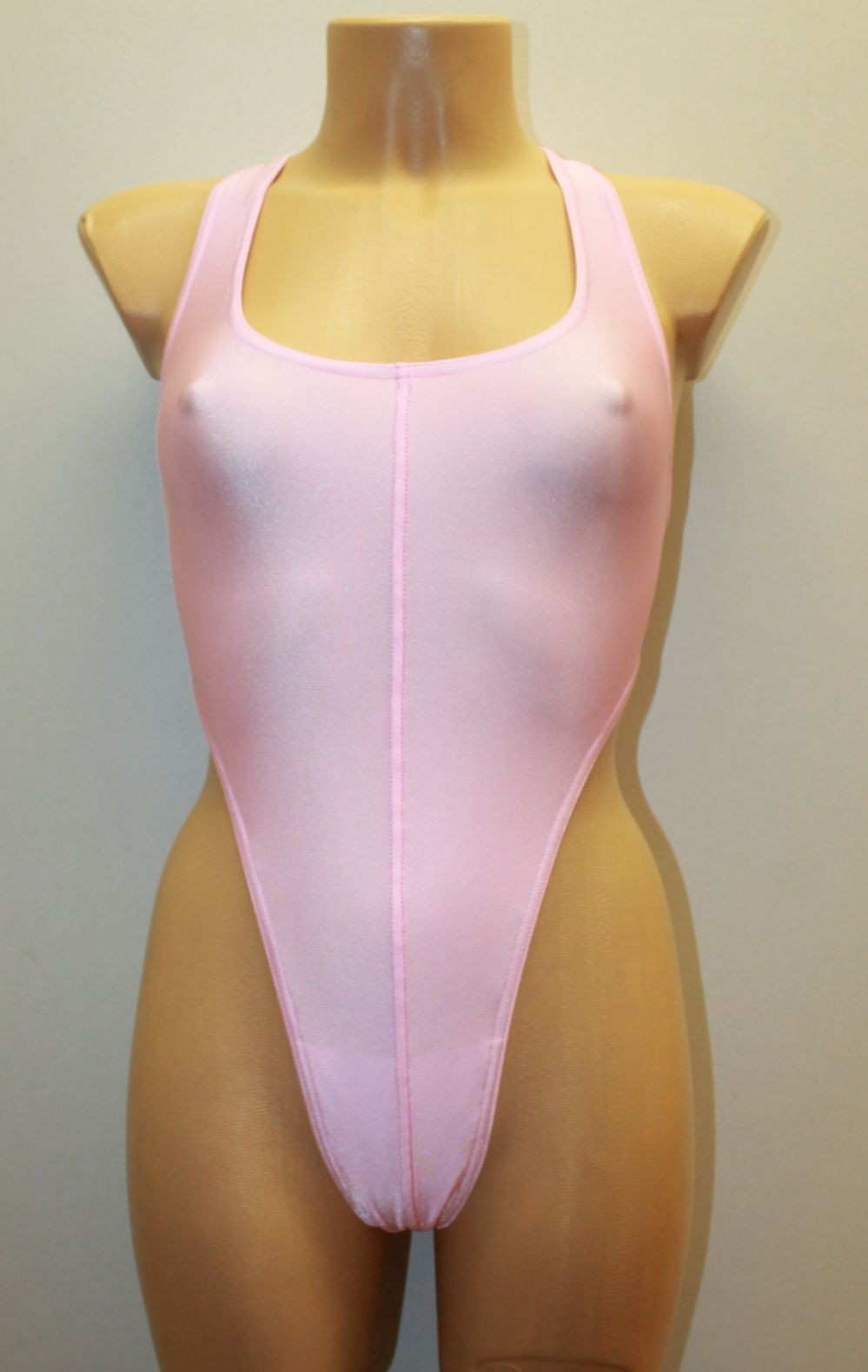 Women Thong One-piece Leotard 203-14 Open Back Light Pink Spandex Size S