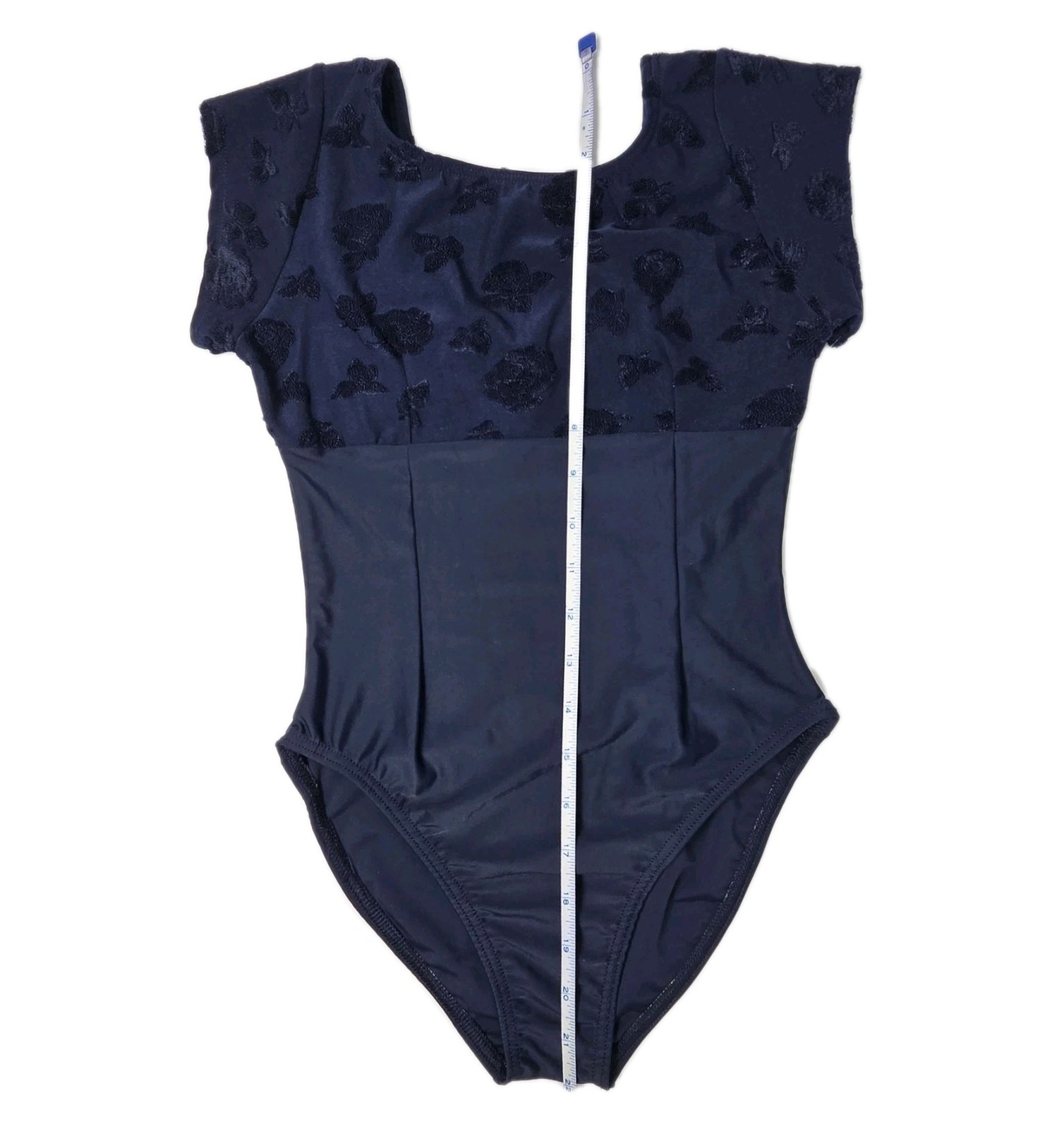 Body Wrappers VTG Embossed Floral Navy SS Dance Leotard Size Preteen Adult XS/S