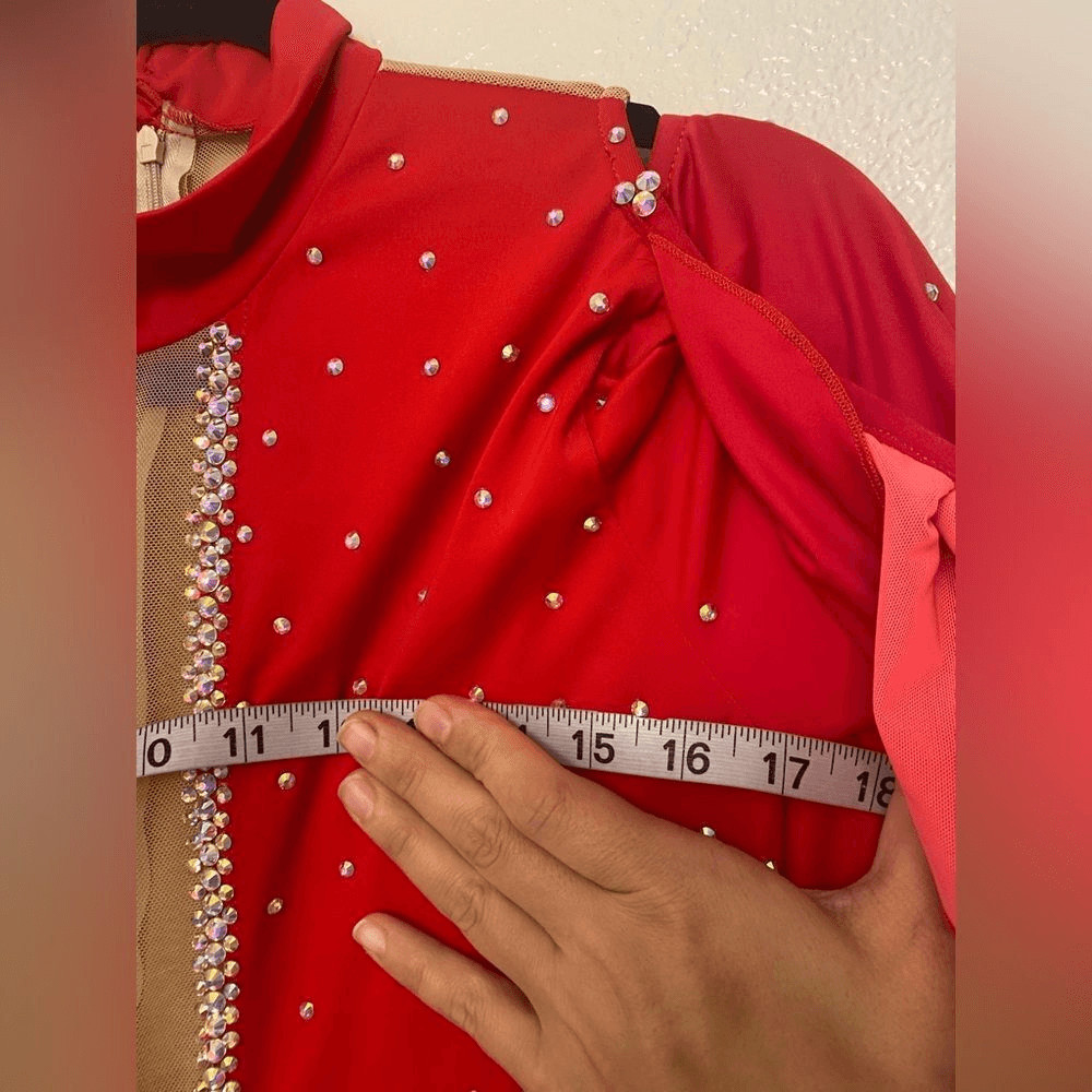 Adult XXL Custom Latin Ballroom Dance Costume Red Rhinestone Solo Competition