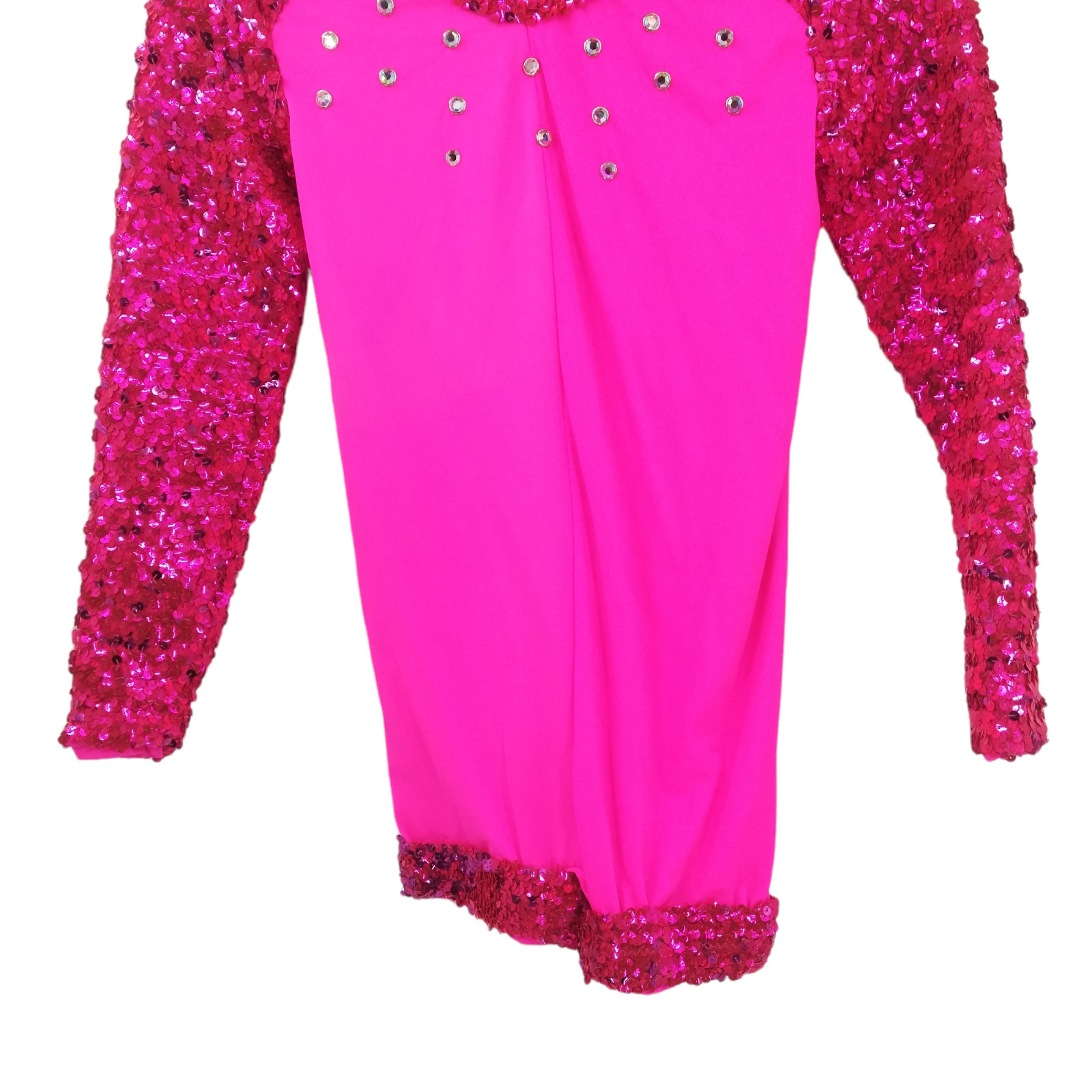 Adult Womans Long Sleeve One Piece Shorts Sequin Dance Costume Size S? Hot Pink