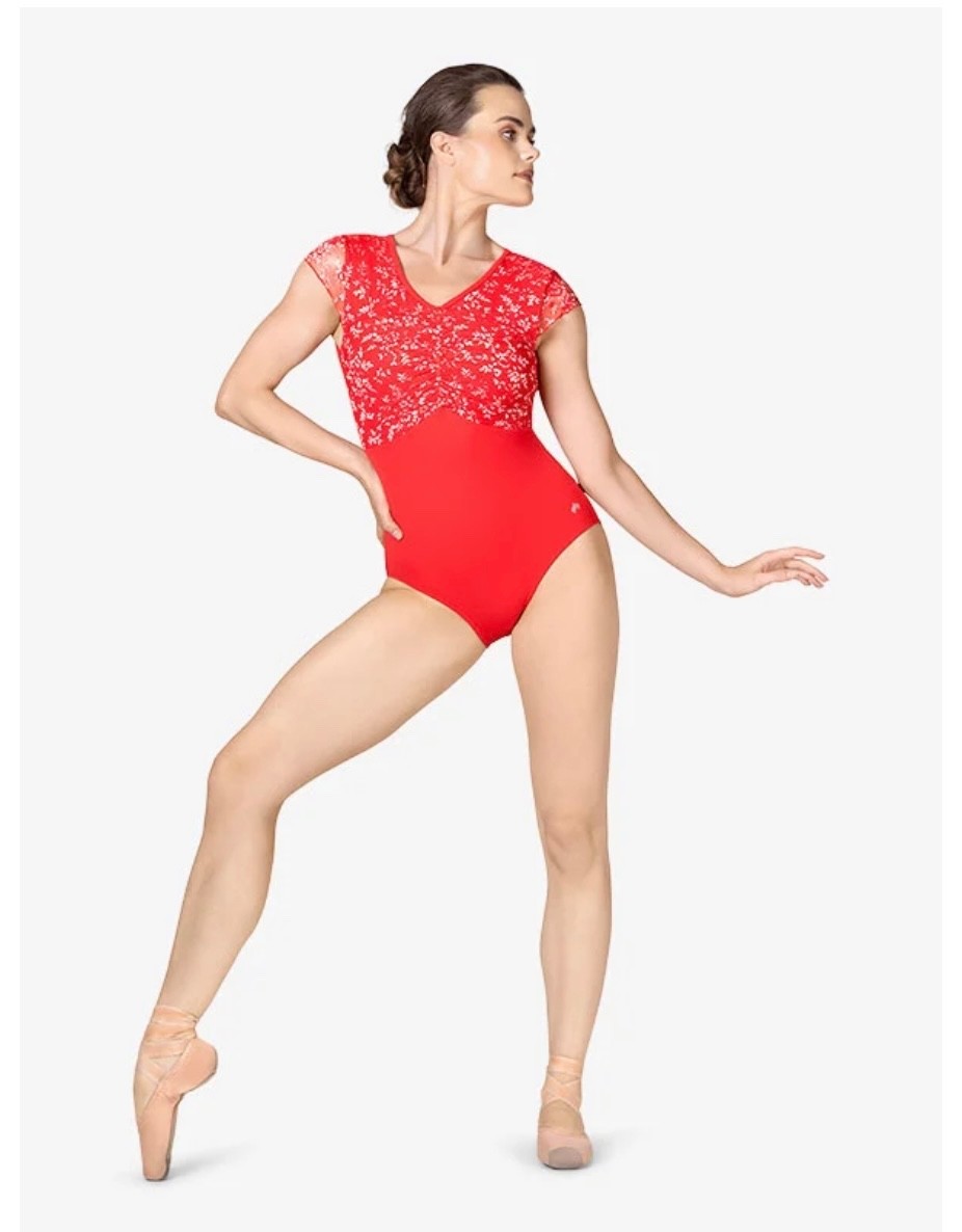 NWT Womens Lace Cap Sleeve Overlay Open Back Leotard SK095 Retails $75 (A1)