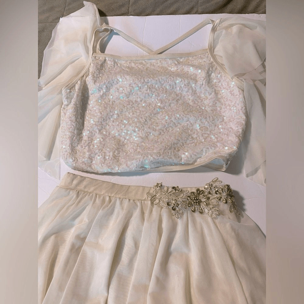 Weissman dance costume 2 piece white ivory lyrical Unicorn 15116 MA adult