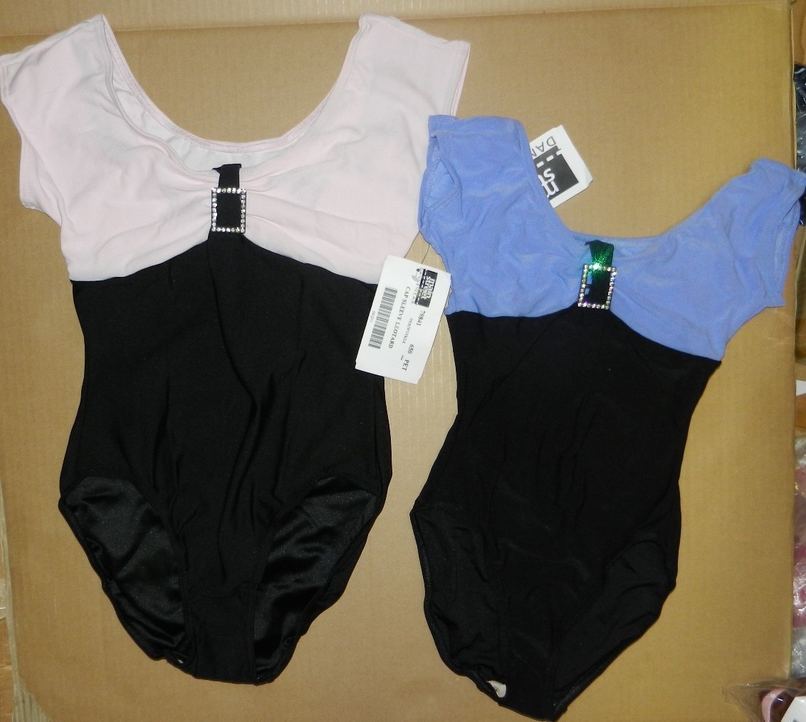 Cap Sleeve Periwinkle Black Leotard 2 Tone Rhinestone Slide over 10 available