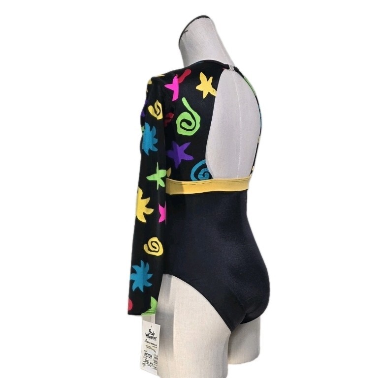 Body Wrappers Vintage 80s Open Back LS Colorful Leotard Dance Preteen Adult XS/S