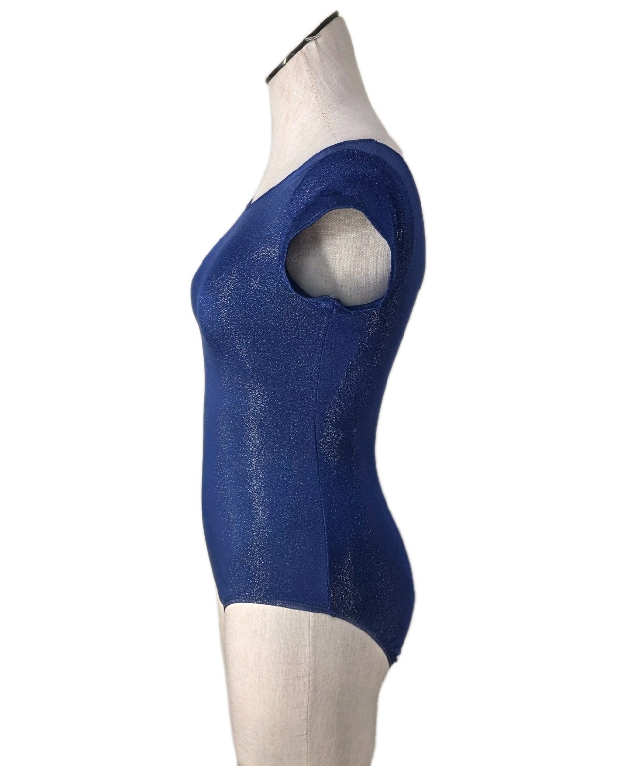 GK Elite VTG Glitter Sparkle Royal Blue Leotard Short Sleeve Rear Scoop Size AL