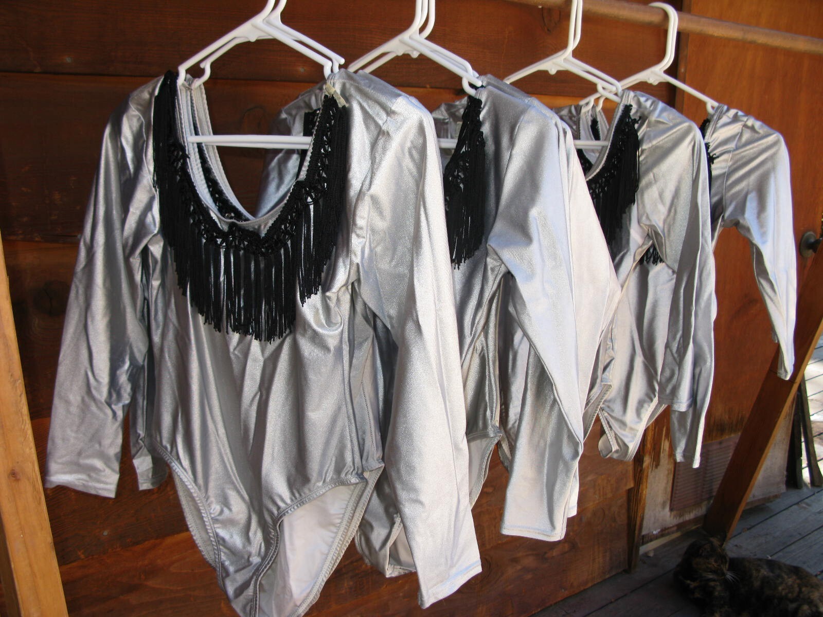 Womens Stone Wear Silver Dance Leotards 5″ Black Fringe Lot x8 Lycra Spandex USA