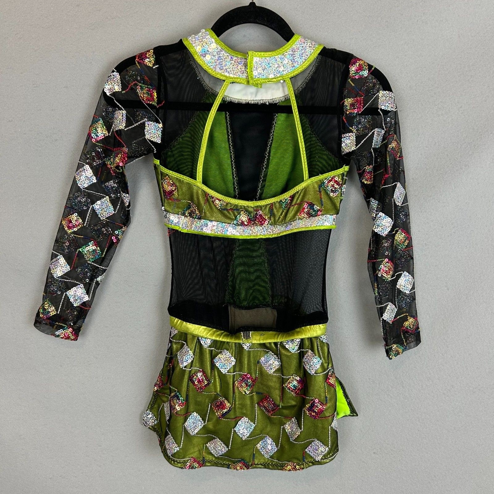 Mara Dancewear Medium Green Sequin Mesh Long Sleeve Alternative Leotard Shorts