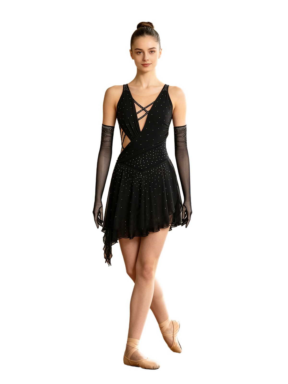 Women Leotard Sleeveless Dance Dres Stretchy Dancewear Rhinestones Breathable