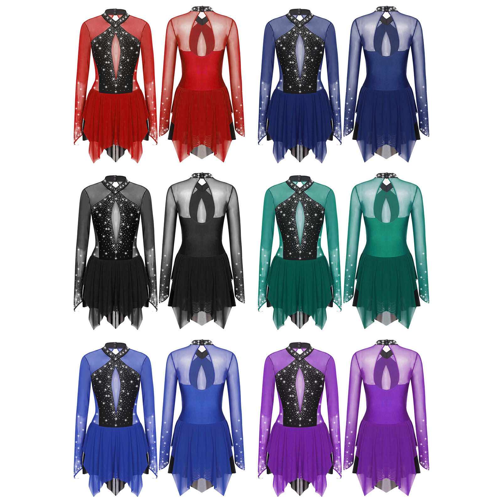 Women’s Figure Ice Skating Dress Long Sleeve Ballet Rhythmic Lyrical Dance Dress