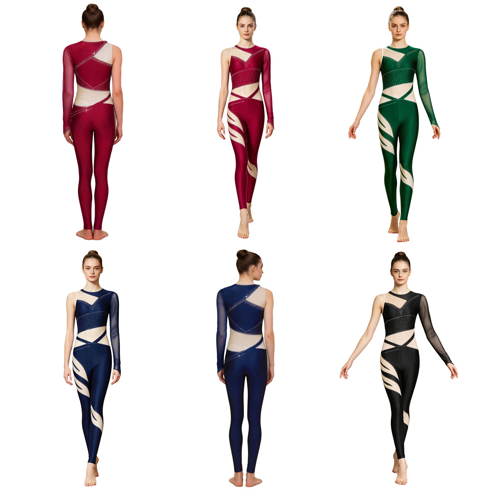 Womens Bodysuit One-piece Leotard Figure Skating Jumpsuit Costume Unitard Yoga
