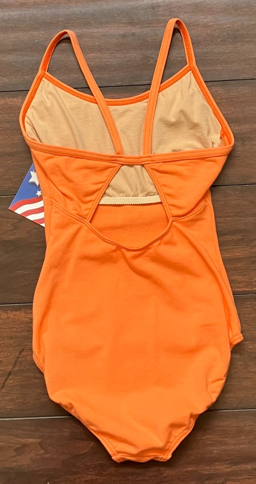 NWT Motionwear Small Adult Orange w Triangle Back Squares Ballet Dance Leotard