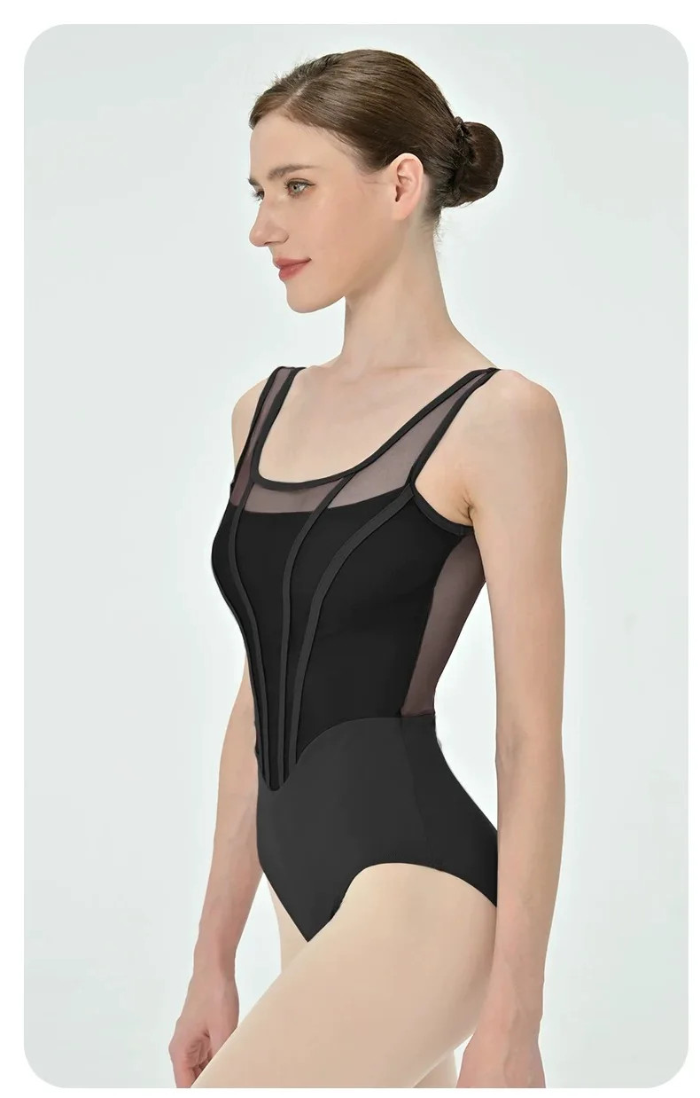 Retro Ballet Leotard Women Design Spliced Gymnastics Bodysuit Dance Clothing