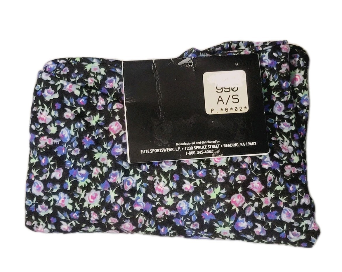 GK Elite VTG 90s Purple Floral Cotton LS Leotard Bodysuit Size AS Adult S Black