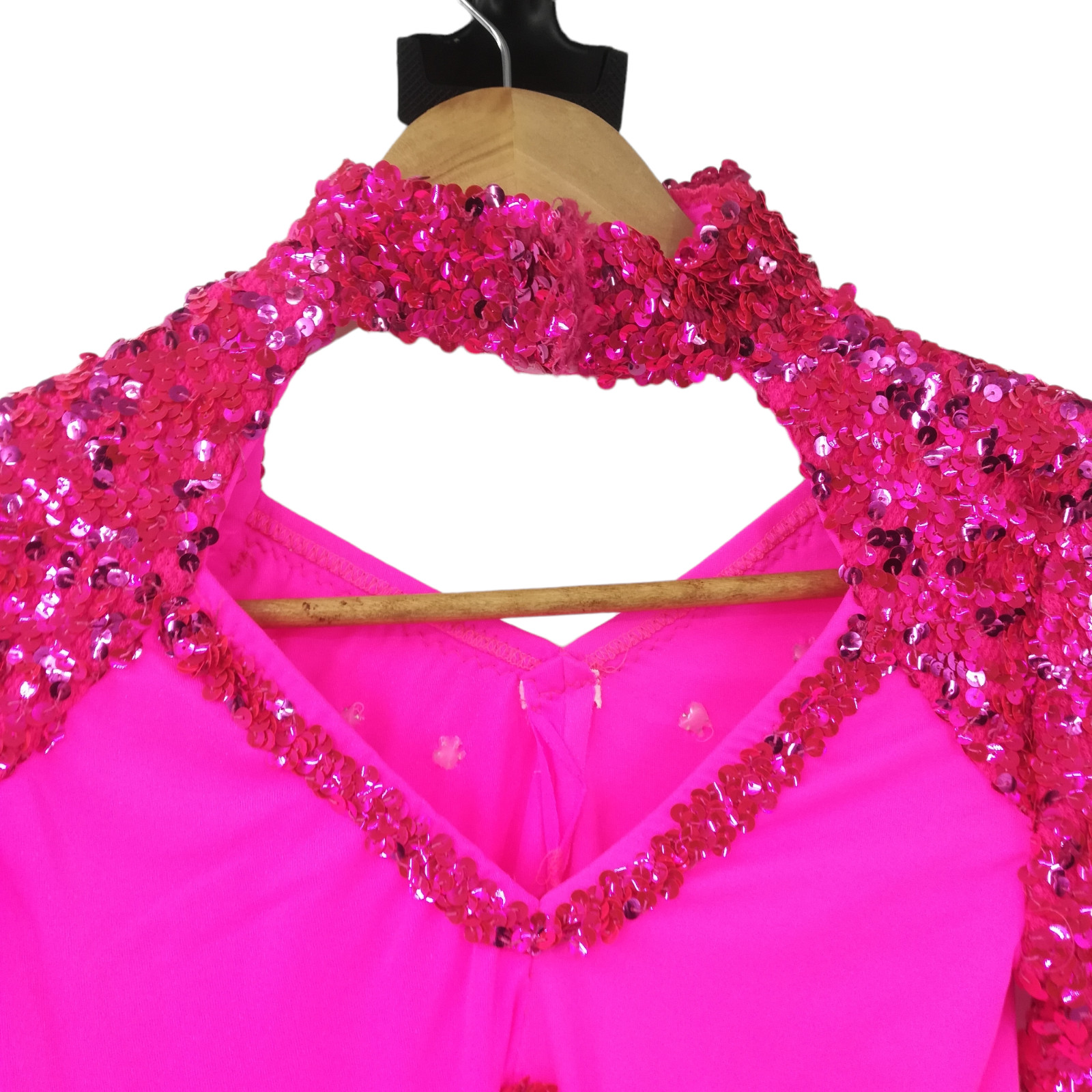 Adult Womans Long Sleeve One Piece Shorts Sequin Dance Costume Size S? Hot Pink