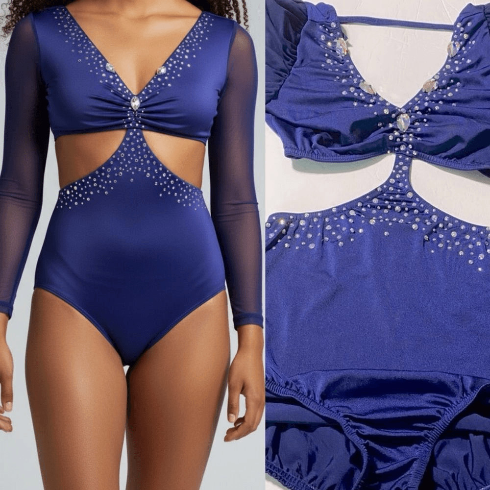 Kelle Competition Dance Costume Navy Blue Long Sleeve Lyrical Solo Adult Medium