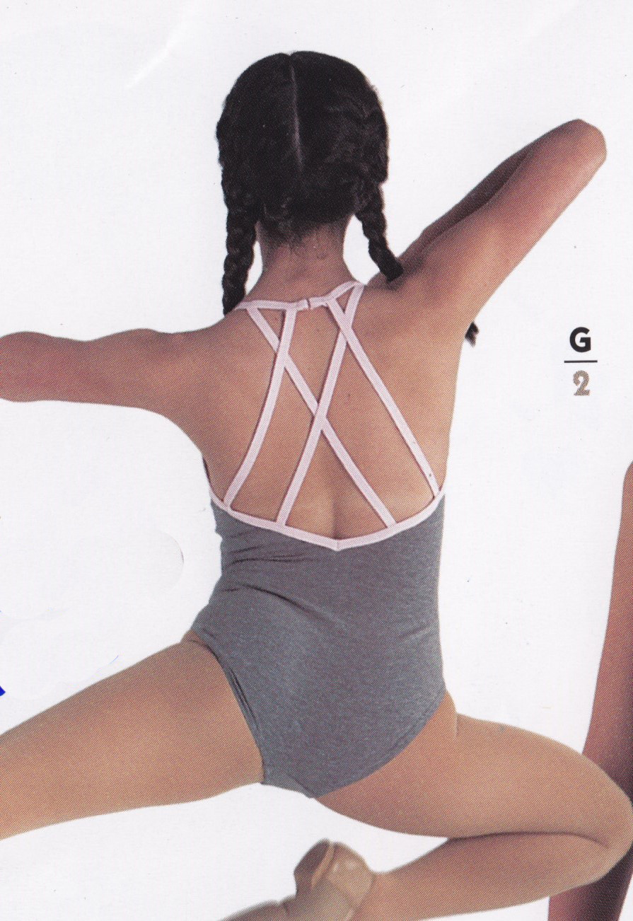 STRAPPY BACK CAMISOLE LEOTARD RHINESTONES Pink Trim Heather Gray cottonSpandex