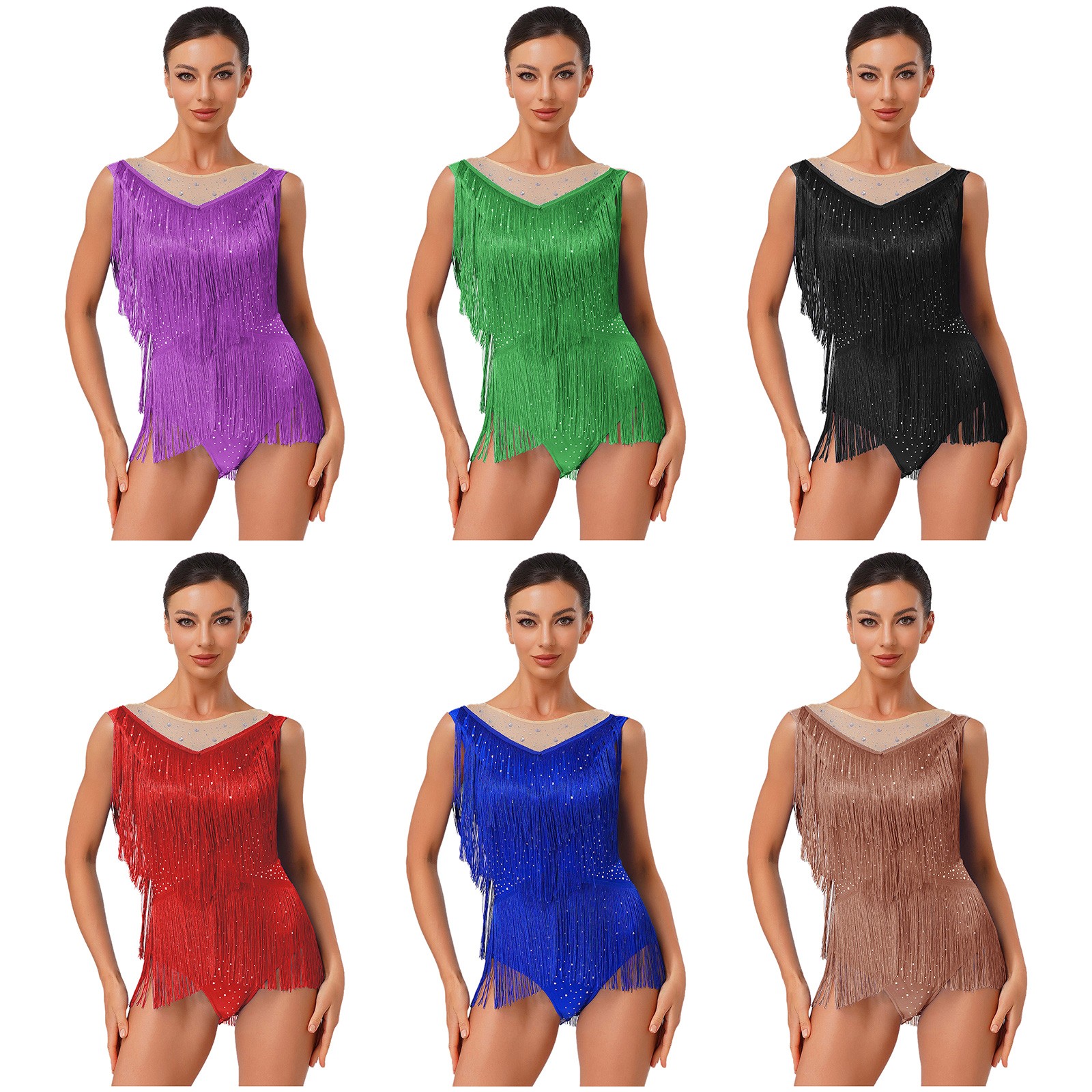 Womens Bodysuit Training Dancewear Outfit Dress， Leotard Crew Neck Swing Dance