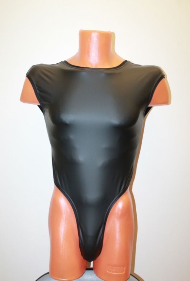 Men Thong Leotard 150-05 Black Spandex Leayher-like Size S