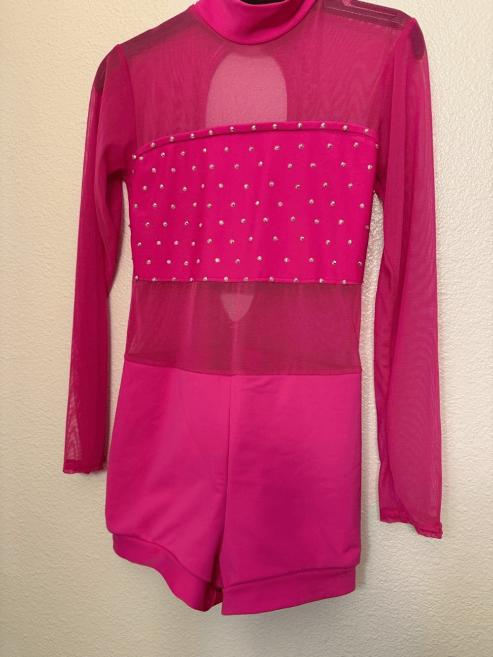 Custom dance costume solo hot pink mesh leotard biketard SA-Small adult