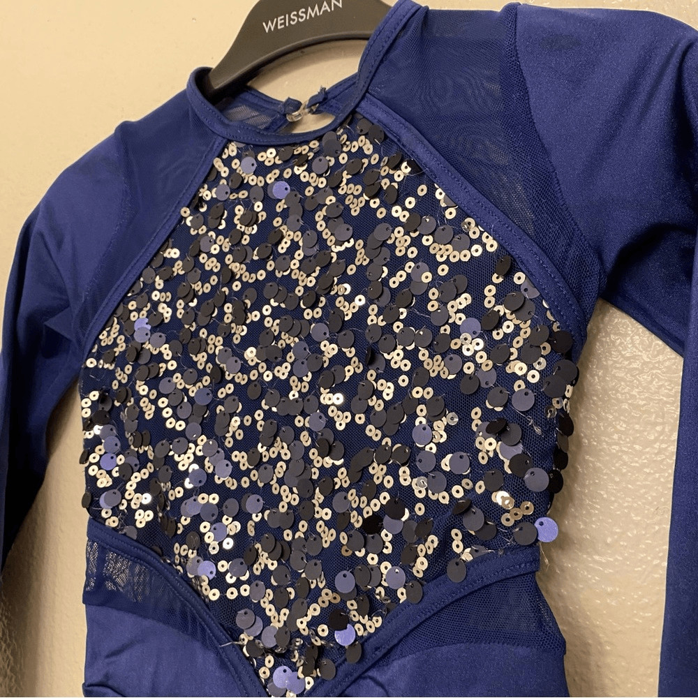 WEISSMAN Dance Costume navy blue sequin long sleeve High Hopes 11964 IC 7/8