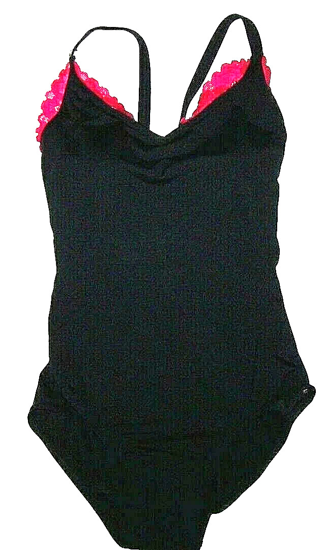 Capezio Encore Leotard Bodysuit Black Pink Lace Ruffle 111691W New NWT Women S