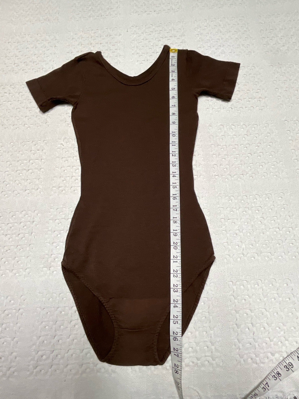 VTG SEARS CLING-ALON BROWN LEOTARD SHORT SLEEVE SCOOP NECK DANCE GYMNASTICS*S/M