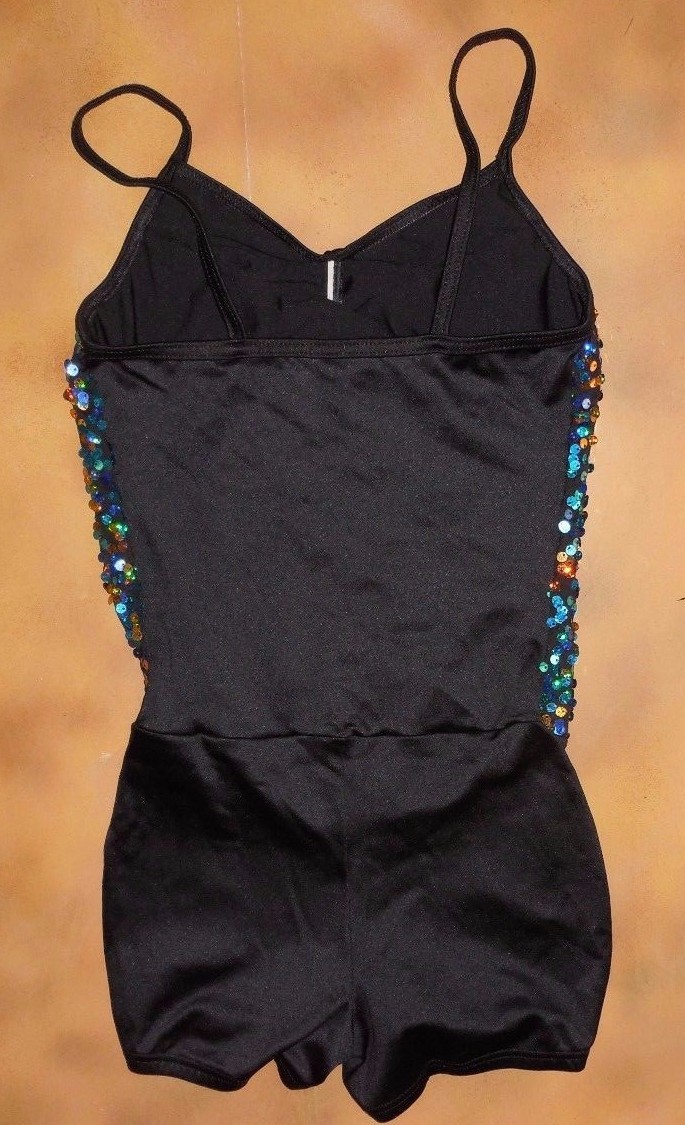 Dance Sequin Foil Spandex Shorty Unitard Blues Gold Petite Adult Costume Baton