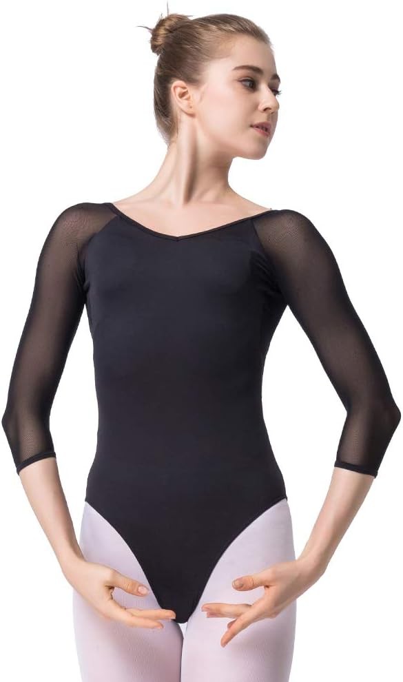 KUKOME Ballet Dance Leotards for Women, Teen, Medium (High:150-155cm), Black