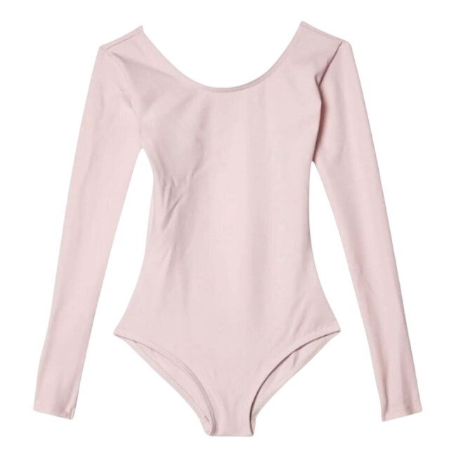 Danskin Adult Medium Leotard Theatrical Pink Long Sleeve Scoop Neck Dance