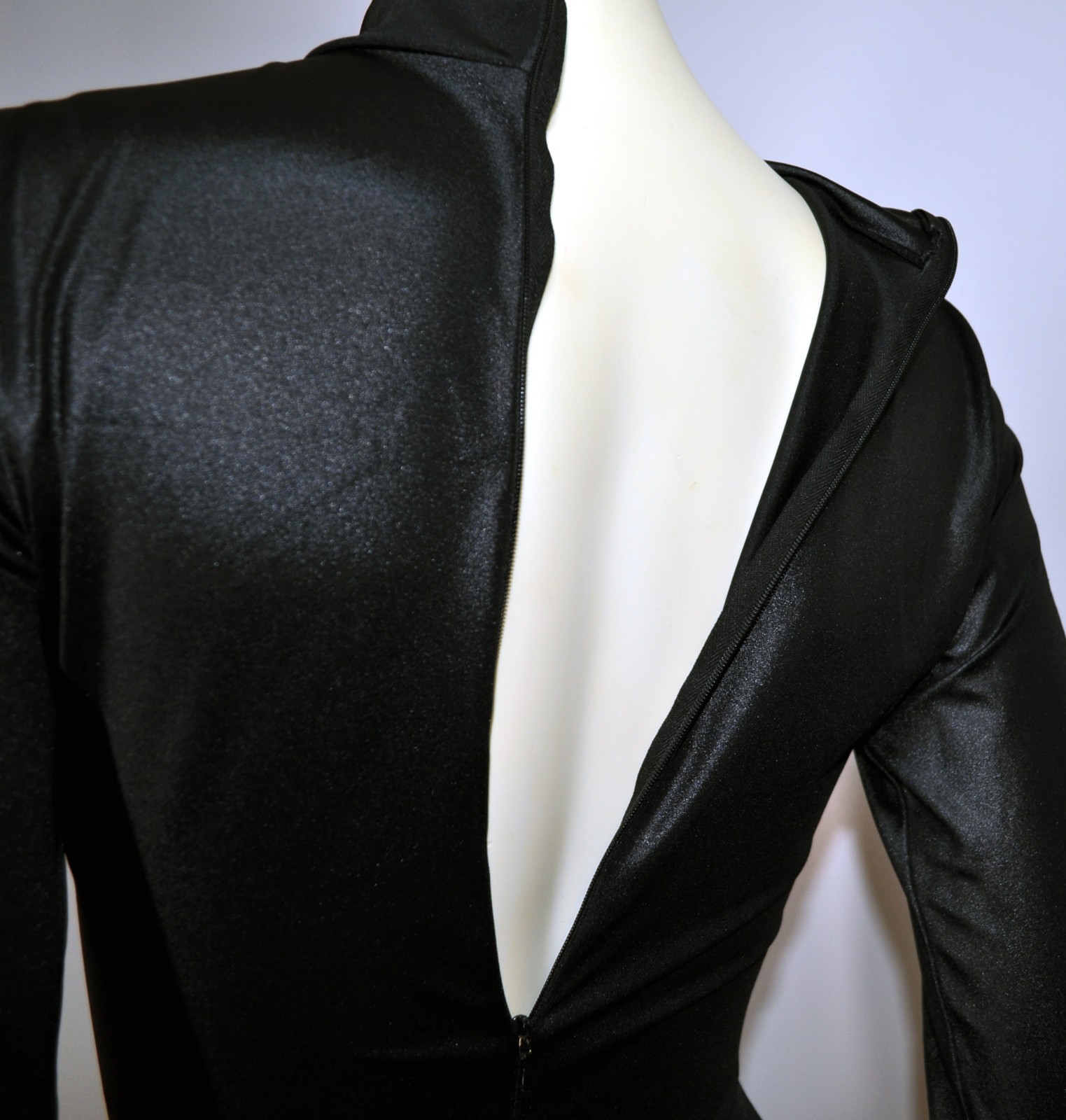Skinz Black Long Sleeve Catsuit Body Suit Zip Back Mock Neck Costume Dance MED